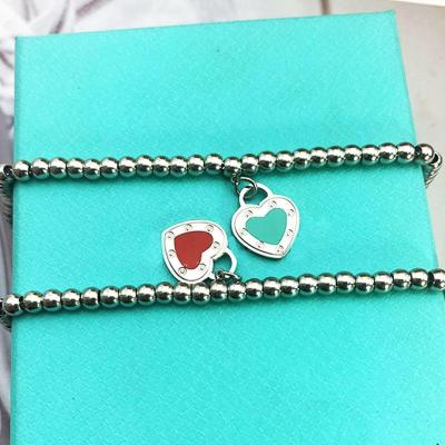 China Luxury TRENDY Designer Strands 4mm Beaded Bracelet For Women 316 Stainless Steel Fashion Charm Couple Blue Heart Bracelets Jewelry for sale