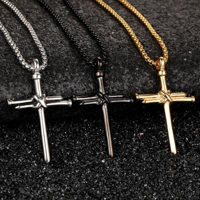 China 2022 New CLASSIC Stainless Steel New Stainless Steel Pearl Chain Necklace Hip Hop Jewelry Men Accessories Gold Cross Pendant Male Necklace for sale