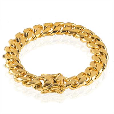 China 8mm To 18mm Cipher Cuban Link Chain Stainless Steel Gold Fashion Jewelry Bangle Custom Made Bangle Gift On Hand For Men Male Bangle for sale