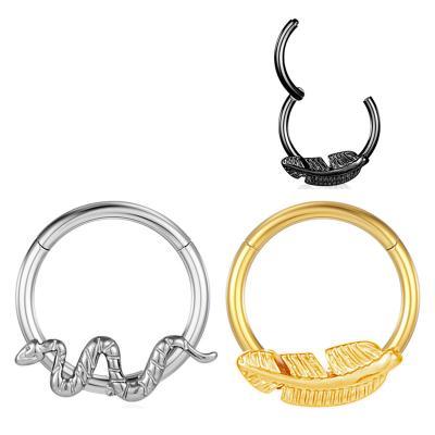 China CLASSIC Titanium Neutral Spiral Pierced Nose Rings Segment G23 Nose Rings Gold Hinge Cartilage Snake and Diaphragm Clicker Leaf Body Jewelry for sale