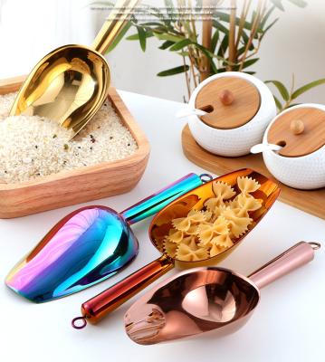 China Rainbow Stainless Steel Dry Scoop To Rose Gold Silver Ice Scoop Ice Scoop Candy Scoop Universal Sustainable Grain Bar for sale