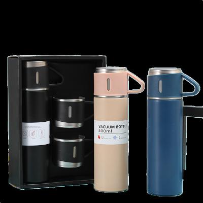 China Custom Wholesale Logo Gift 500ml Travel Mug Stainless Steel Wall Vacuum Flask Thermos Bottle Business Double One Cup Two Lid for sale