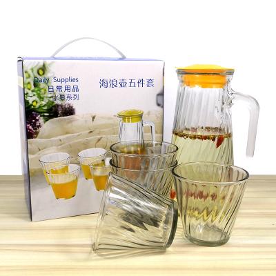 China Sustainable Glass Kettle Jug Set 800ml Kettle With 230ml Cup Canteen Mug Pitcher With Corrugated Lid Jug Cold Kettle Set Activity Gift Water for sale