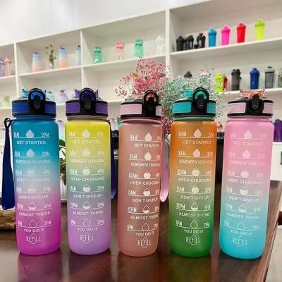 China 1000ml Sustainable Sports Water Bottle Water Bottle Large Capacity Lid Straw Water Bottle Outdoor Camping Space Cup Plastic Bouncing Gradient for sale