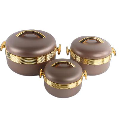 China Factory Price 3 Pcs Gold Insulation Food Heater Container Set Luxury Morden Hot Pot Set Container Stainless Steel Insulation Bucket for sale