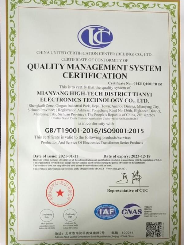 ISO9001 - Mianyang High-Tech District Tianyi Electronics Technology Co., Ltd.