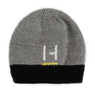 China Character Custom Two Tone Embroidery Logo 4 Panel Knit Beanie Hat for sale