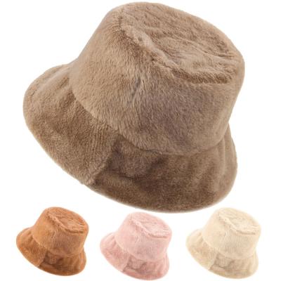 China Custom Character Women Winter White Fur Bucket Hairy Fuzzy Bucket Hat for sale