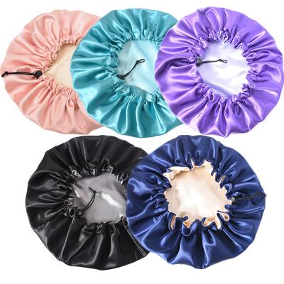 China Custom Made New Arrival Logo Hair Hoods Sleep Hoods Checked Wholesale Satin Women Sleep Hat Women Hood for sale