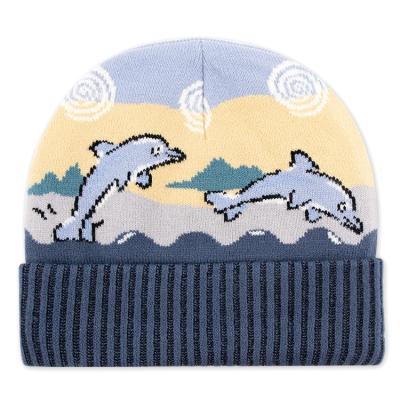 China JOINT Winter Cute Kids Animal Jacquard Beanie Cuff Ribbed Fleece Striped Cotton Knit Baby Beanies Hat for sale