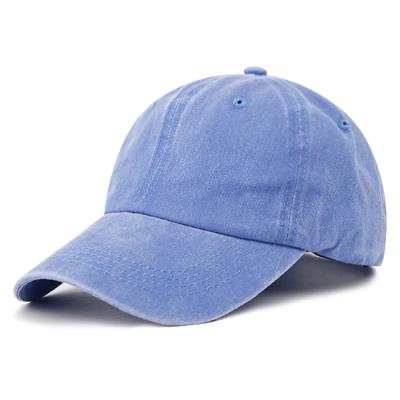 China COMMON Unisex Vintage Solid Color Colorful Custom Blue Simple Man Washed Cotton Baseball Cap Dad Hat for sale