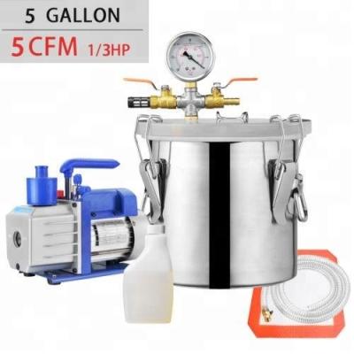 China vacuum degassing 5 gallon vacuum well with 5cfm single stage vacuum degassing pump for sale