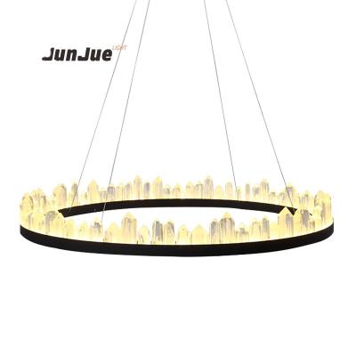 China Modern Contemporary Circle Rings Lighting Modern Luxury Crystal Chandelier Pendant Light Adjustable LED Hanging Lamp for Home Decor for sale