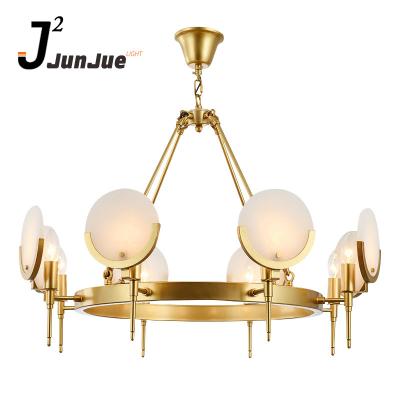 China Post-modern Pure Marble Glass Decorative Chandeliers Light Luxury Iron Plating Pendant Light for sale