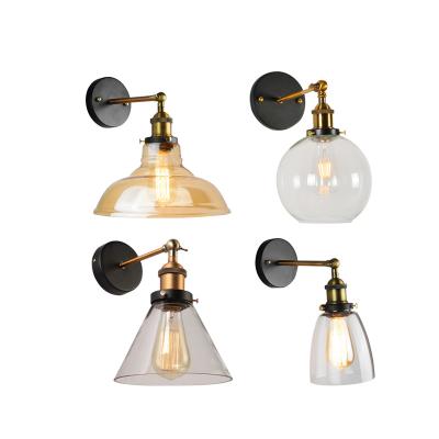 China Wholesale Industrial Vintage Glass Wall Sconce Wall Lights Indoor Single Head Edison Bulb Lamps Glass Cover Wall Lamp For Bedroom for sale