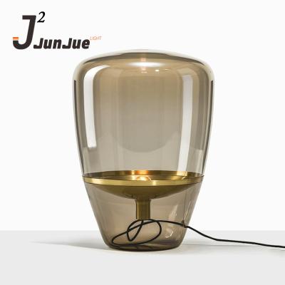 China Lighting Works Nordic Post Modern Gray Glass Restaurant Table Lamp Smoke Art Glass Material Table Light Idea Lighting Decorative Glass Lamp for sale