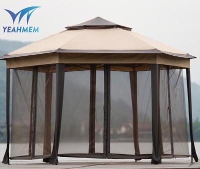 China Weather Resistant Modern Patio Furniture Hexagonal Waterproof Shed Pop Up Outdoor Hexagonal Canopy Pergola Gazebo Tent for sale