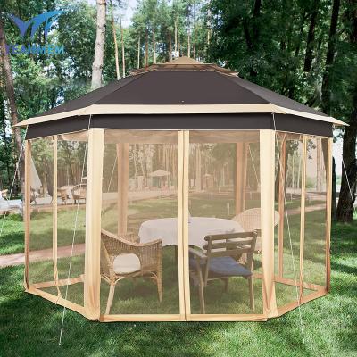 China Double Weather Resistant Instant Tent Roof Patio Gazebo with Hexagonal Mesh Netting Pop Up Gazebo Exterior for Garden Backyard Wedding Party for sale