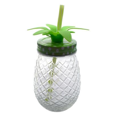 China Clear Pineapple Tumbler With Straw And Lid Pineapple 16 Ounce Viable Glass Sipper Mason Jar for sale