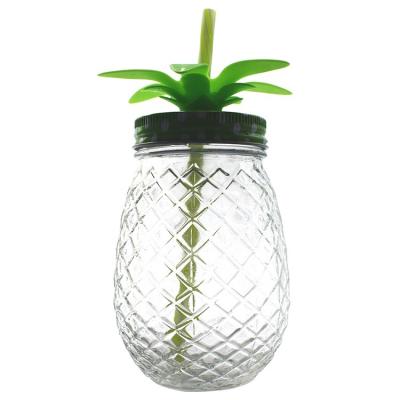 China 500ml Clear Pineapple Sustainable Mason Jars With Straw for sale