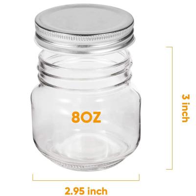 China Clear Glass Stocked 8 oz Mason Jars with Regular Lids and Bands for sale