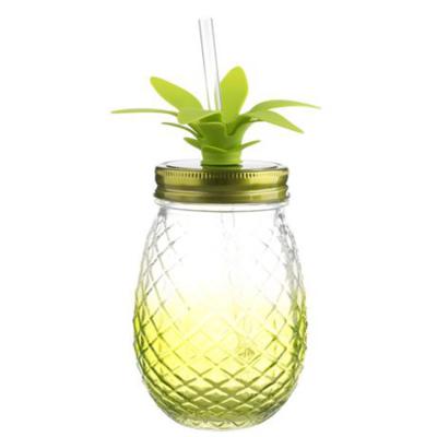 China Viable Pineapple Glass Drinking Jar, Mason Jar Cups With Straw, Pineapple Mason Jar Glasses for sale