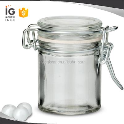 China Small Viable 50ml Glass Jar With Wire Snap Lid Favor Container for sale