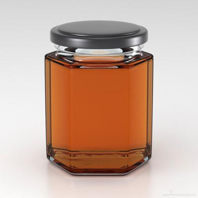 China Viable hexagonal glass jam jars with gold twist-off lids for sale