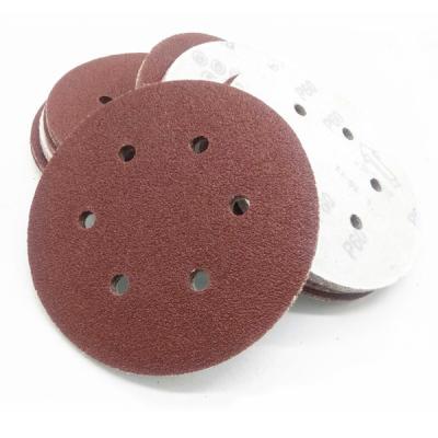 China Alunimium Oxide 125mm Brown Red Round Abrasive Sandpaper For Car Polishing With 5 Holes Sanding Paper Disc for sale