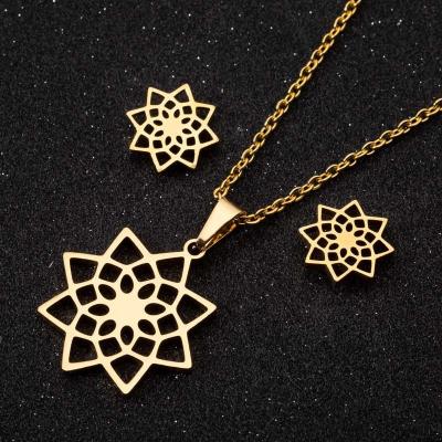 China TRENDY New fashion Mickey snowflake earrings necklace jewelry set 18K gold stainless steel round jewelry set two piece set for sale