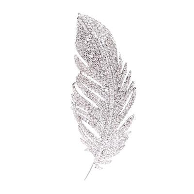 China Stainless steel Temperament zircon brooch suit pin shawl accessories high grade feather studded fashion brooch for sale