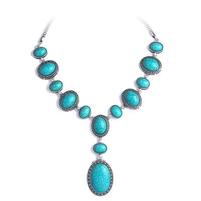 China TRENDY New European and American jewelry female turquoise pendant carved necklace 925 silver fashion luxury jewelry necklace for sale