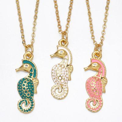 China TRENDY New summer European and American cute seahorse necklace female personality Joker simple pendant 18K gold necklace for sale