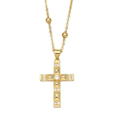 China TRENDY European and American jewelry hip hop diamond cross fashion necklace for men and women 18K gold zircon pendant necklace for sale