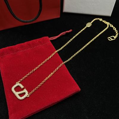 China TRENDY Hot selling stainless steel brand jewelry diamond encrusted 18K gold plated V necklace for sale