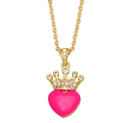 China TRENDY European style luxury design sense clavicle chain female crown heart pendant 18K gold necklace for sale