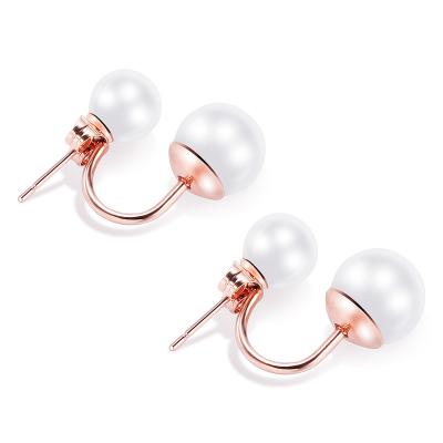 China TRENDY Best selling temperament luxury jewelry earrings simple personality women's double pearl titanium steel earrings for sale