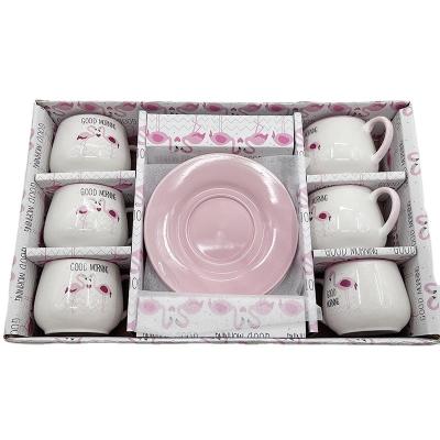 China Wholesale Modern Custom Made Turkish Reusable Coffee Cup Stocked Bone China Coffee Cup and Saucer 80cc for Flamingo Design for sale