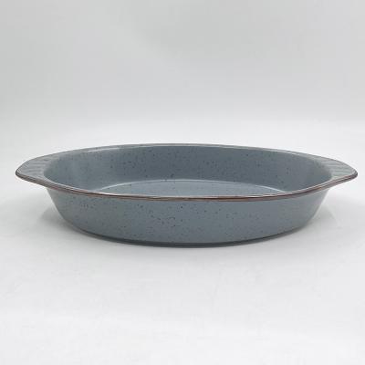 China Hot Selling Disposable Oval Set Ceramic Stoneware Dinner Serving Tray With Handle For Home And Kitchen for sale