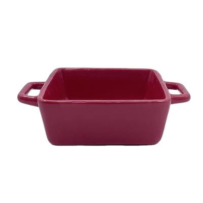 China Modern Microwavable Restaurant Hotel Luster Porcelain Cooking Bakeware Sets Rectangular Ceramic Baking Dish With Handle for sale