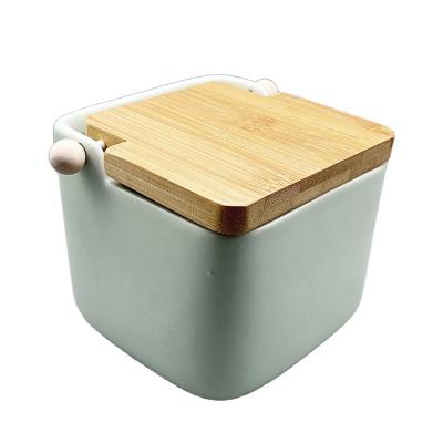 China Microwavable Ceramic Bamboo Spice Drawers Sugar Bowl Spice Bowl Lid for Home and Kitchen - Modern Design for sale