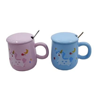 China 14oz Plant Coffee Mug Cup And Lid Cartoon Ceramic Tea Cup Microwavable Cute Gift For Boys Girls With Spoon for sale