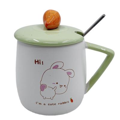 China 14oz Plant Coffee Cup 3D Lid Cartoon Microwavable Ceramic Tea Cup Cute Animal Gift For Boys Girls With Spoon for sale