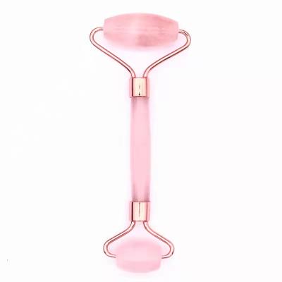 China 2022 New Rose Anti-Puffiness Beauty Face Massage Roller Gua Sha Set Jade Roller Pink Stone Crystal Jade Quartz Facial Roller For Face for sale