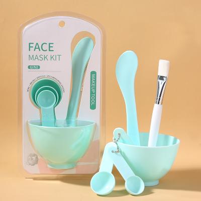 China Easy Clean Facial Mask Bowl Set Professional Spa DIY Face Mask Blending Tool 6 in 1 with Bowl Stick Spatula Silicone Brush to Make Mask for sale