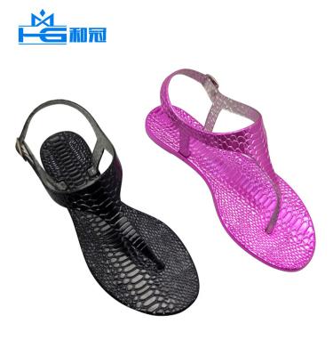 China New Fashion Design Anti-slippery PVC With Electroplate Lovely Black Jelly Sandals For Women for sale