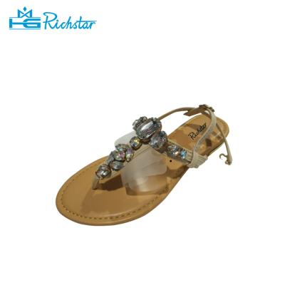 China Unique Printed Design TPR Diamond Decoration Summer Flat Sandals for sale