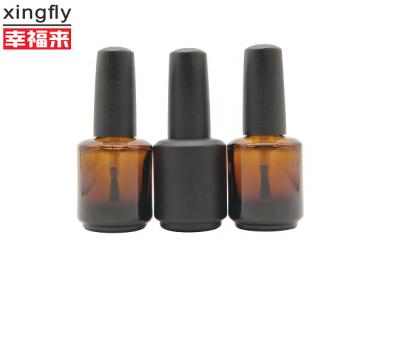 China Personal Care 15ML Empty Amber Round Gel Nail Polish Bottle With Plastic Nail Polish Cap And Brush for sale