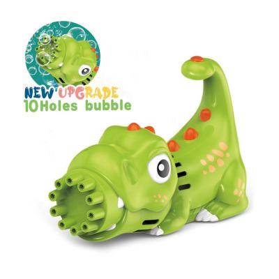 China Amazon 10 Hole Dinosaur Launch Rich Bubble Machine Automatic Gatling Plastic Hot Bubble Gun For Kids for sale