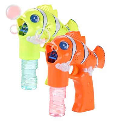 China Summer Electric Light Up Toy Animals Series Fish Shape Music Soap Blaster Machine Custom Bubble Plastic Shooter For Kids for sale